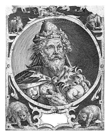 Foto de El rey David como uno de los nueve héroes, Crispijn van de Passe (I), 1574 - 1637 El héroe judío David. Busto encerrado en un medallón con un cartucho con su nombre debajo. - Imagen libre de derechos