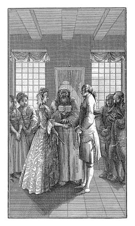 Photo for Priest Enters Into Marriage of Husband and Wife, Barent de Bakker, after Daniel Nikolaus Chodowiecki, 1778, vintage engraved. - Royalty Free Image