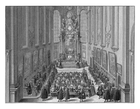 Téléchargez les photos : Souper dans l'église luthérienne d'Augsbourg, Bernard Picart (atelier de), d'après Catharina Heckel- Sperling, 1732 Dans une église luthérienne d'Augsbourg. - en image libre de droit