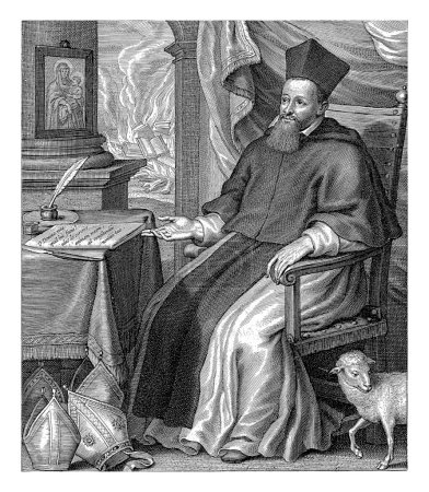 Foto de Retrato del sacerdote Bernard de Montgaillard, Schelte Adamsz. Bolswert, después de desconocido, 1596 - 1659 Retrato del sacerdote Bernard de Montgaillard sentado en una mesa con sus escritos. - Imagen libre de derechos