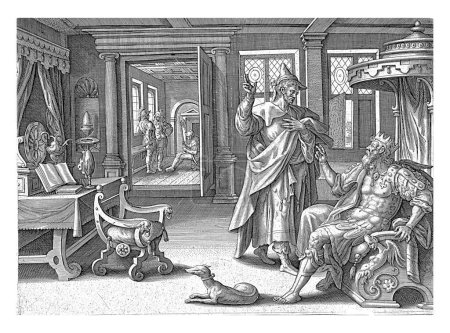 Téléchargez les photos : Jérémie avec le roi Sédécias, Antoine Wierix (II), après Maerten de Vos, 1639 Le roi Sédécias demande à Jérémie ce que Dieu lui a révélé. - en image libre de droit
