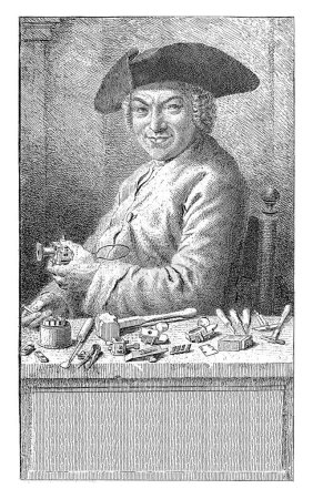 Foto de Retrato de Joan Michael Fleischman, Cornelis van Noorde, 1769 Retrato de Joan Michael Fleischman, máquina de escribir en la editorial Johannes Enschede en Haarlem. - Imagen libre de derechos