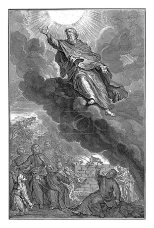 Téléchargez les photos : Ascension d'Hénoch, Joseph Mulder, d'après Gérard Hoet (I), 1720 - 1728 Hénoch monte au ciel. Sur le sol près d'un autel, les gens le regardent. - en image libre de droit
