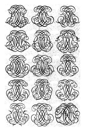 Foto de Quince Monogramas de Letras (HIK-AHF), Daniel de Lafeuille, c. 1690 - c. 1691 De una serie de 29 hojas parcialmente numeradas con monogramas numéricos. - Imagen libre de derechos