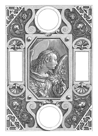Foto de Anunciación (ángel Gabriel), Jerónimo Wierix, después de Jan van der Straet, 1598 - 1602 El ángel Gabriel sostiene un lirio en su mano y hace un gesto de hablar. - Imagen libre de derechos