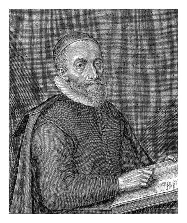 Téléchargez les photos : Portrait de Joost Hendrickzen, Crispijn van de Passe (II), 1604 - 1670 Portrait du prédicateur Joost Hendrickzen. Il lit dans la Bible l'Evangile de Matthieu. - en image libre de droit