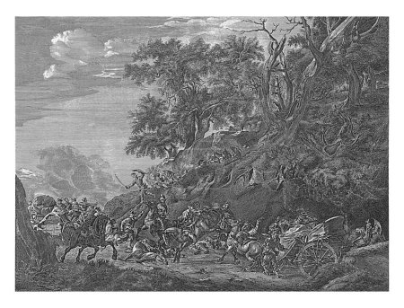 Photo for Raid on a convoy, Bastiaen Stopendael, after Cornelis Visscher (II), after Pieter Bodding van Laer, 1647 - 1693 At least two wagons are ambushed by bandits. - Royalty Free Image