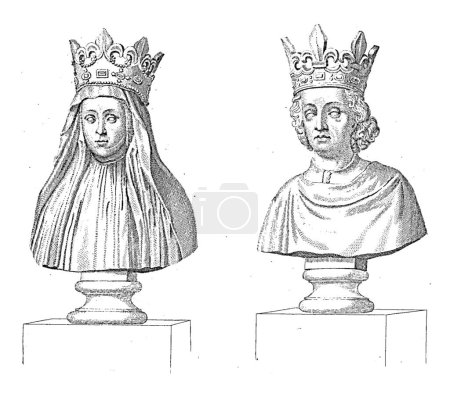 Téléchargez les photos : Portrait Bustes de Marie d'Anjou et Charles VII, Jacopo Bernardi, d'après Malte Brun, 1818-1848, gravé vintage. - en image libre de droit