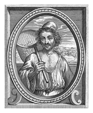 Téléchargez les photos : Portrait de Tommaso Aniello, Pieter de Jode (II), 1628 - 1670 Portrait de Tommaso Aniello, avec filet de pêche. En arrière-plan une vue de Naples. - en image libre de droit
