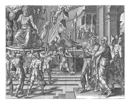 Foto de Rey Ciro muestra Daniel la estatua del dios Bel, Philips Galle, después de Maarten van Heemskerck, 1601 - 1633 Rey Ciro muestra Daniel el templo del dios Bel. - Imagen libre de derechos