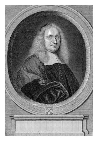 Photo for Portrait of Johannes Cocceius, Willem de Broen, after Antonie Palamedes, c. 1705 - in or before 1748 Bust of the theologian Johannes Cocceius, in oval with family coat of arms. - Royalty Free Image