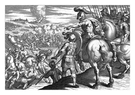 Foto de Batalla entre el ejército de Jefté y los amonitas, Nicolás Ryckmans, después de Antonio Tempesta, 1643 Jefté y su ejército infligen una fuerte derrota al ejército de los amonitas. - Imagen libre de derechos