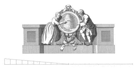 Téléchargez les photos : Sculpture du théâtre d'Amsterdam, Reinier Vinkeles (I), d'après Jacob Eduard de Witte, 1774 Un homme et une femme flanquent un médaillon avec une image d'une ruche. - en image libre de droit