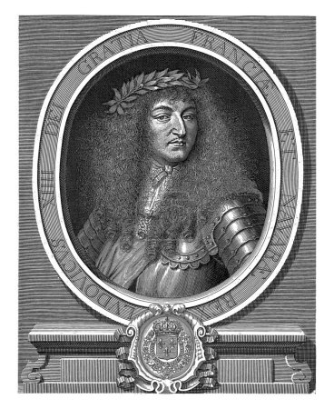 Téléchargez les photos : Portrait de Louis XIV, Pierre Landry, d'après Jean François, 1666, gravé vintage. - en image libre de droit