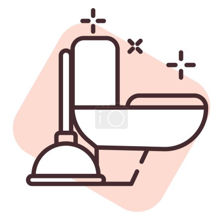Téléchargez les illustrations : Nettoyage piston de toilette, illustration ou icône, vecteur sur fond blanc. - en licence libre de droit