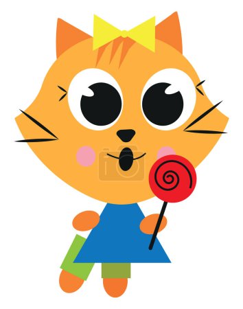Ilustración de Kitty chupa chups, ilustración o icono, vector sobre fondo blanco. - Imagen libre de derechos