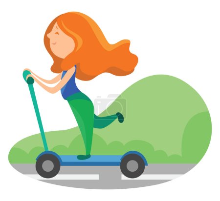 Illustration for Girl on scooter, illustration, vector on a white background. - Royalty Free Image