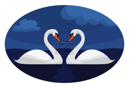 Téléchargez les illustrations : Deux cygnes dans un lac, illustration, vecteur sur fond blanc. - en licence libre de droit
