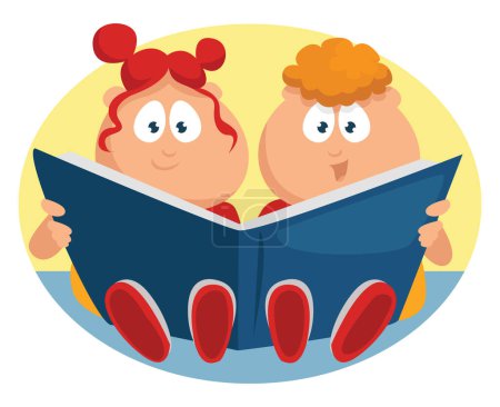 Illustration for Twins reading book, illustration, vector on a white background. - Royalty Free Image