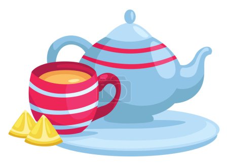 Ilustración de Tetera con taza de té, ilustración, vector sobre un fondo blanco. - Imagen libre de derechos