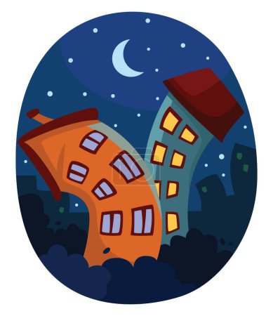 Illustration for City buildings in the night, illustration, vector on a white background. - Royalty Free Image