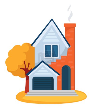 Illustration for Autumn house, illustration, vector on a white background. - Royalty Free Image