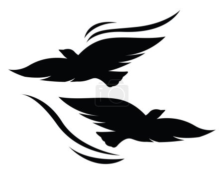Ilustración de Dos pájaros volando tatuaje, tatuaje ilustración, vector sobre un fondo blanco. - Imagen libre de derechos