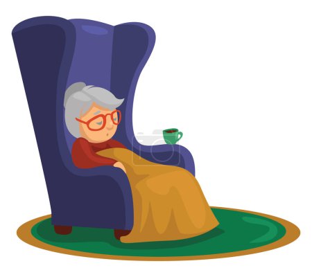 Illustration for Grandmother sleeping in chair, illustration, vector on a white background. - Royalty Free Image