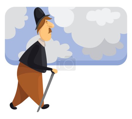 Téléchargez les illustrations : Homme marchant par une journée nuageuse, illustration, vecteur sur fond blanc. - en licence libre de droit