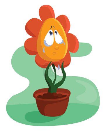 Illustration for Sad sunflower in a pot, illustration, vector on a white background. - Royalty Free Image