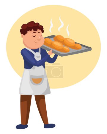 Ilustración de Panadero con panadería fresca, ilustración, vector sobre un fondo blanco. - Imagen libre de derechos
