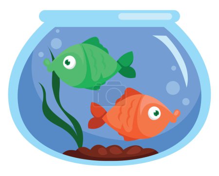 Téléchargez les illustrations : Poissons en aquarium, illustration, vecteur sur fond blanc. - en licence libre de droit