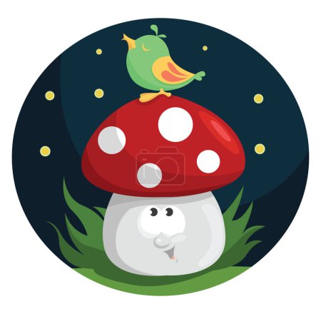 Illustration for Bird and a mushroom, illustration, vector on a white background. - Royalty Free Image