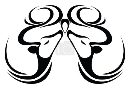 Illustration for Deer in love tattoo, tattoo illustration, vector on a white background. - Royalty Free Image
