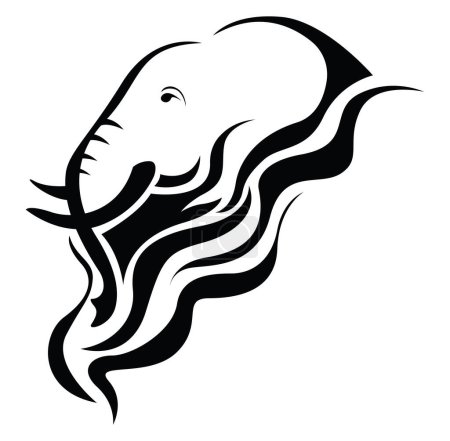 Téléchargez les illustrations : Tatouage de tête d'éléphant, illustration de tatouage, vecteur sur un fond blanc. - en licence libre de droit