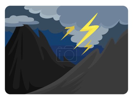 Thunderstorms over mountain, illustration, vector on a white background.