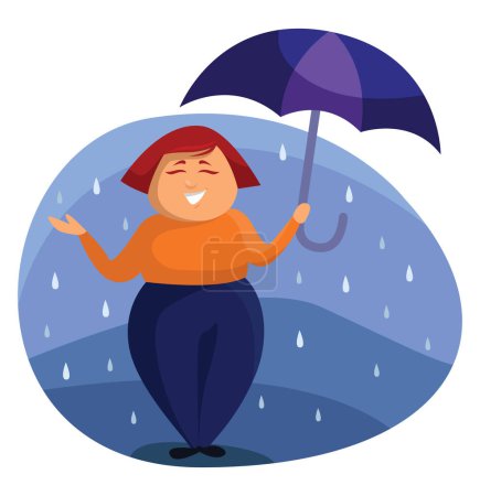 Illustration for Girl with umbrella standing on rain, illustration, vector on a white background. - Royalty Free Image