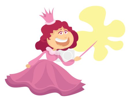 Ilustración de Princesa con varita mágica, ilustración, vector sobre fondo blanco. - Imagen libre de derechos