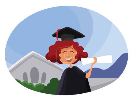 Ilustración de Graduación chica, ilustración, vector sobre un fondo blanco. - Imagen libre de derechos