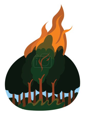 Illustration for Forest on fire, illustration, vector on a white background. - Royalty Free Image