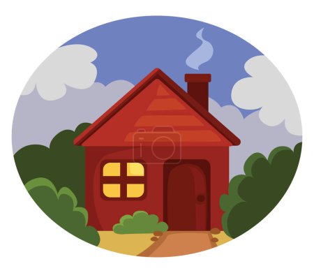 Illustration for Cozy wooden house, illustration, vector on a white background. - Royalty Free Image
