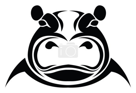 Téléchargez les illustrations : Tatouage hippopotame noir, illustration de tatouage, vecteur sur fond blanc. - en licence libre de droit