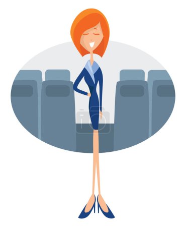 Illustration for Stewardess in airplane, illustration, vector on a white background. - Royalty Free Image