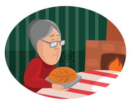 Illustration for Granny baking bread, illustration, vector on a white background. - Royalty Free Image