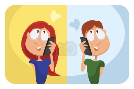 Ilustración de Amorosos pájaros en el teléfono, ilustración, vector sobre un fondo blanco. - Imagen libre de derechos