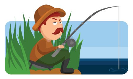 Téléchargez les illustrations : Pêcheur pêche, illustration, vecteur sur fond blanc. - en licence libre de droit