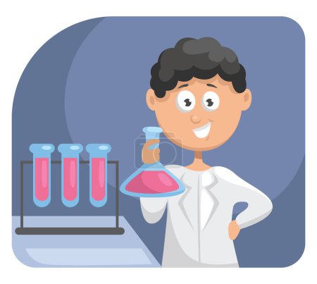 Illustration for Chemist with tubes, illustration, vector on a white background. - Royalty Free Image