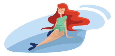 Ilustración de Chica con el pelo rojo relajante, ilustración, vector sobre un fondo blanco. - Imagen libre de derechos