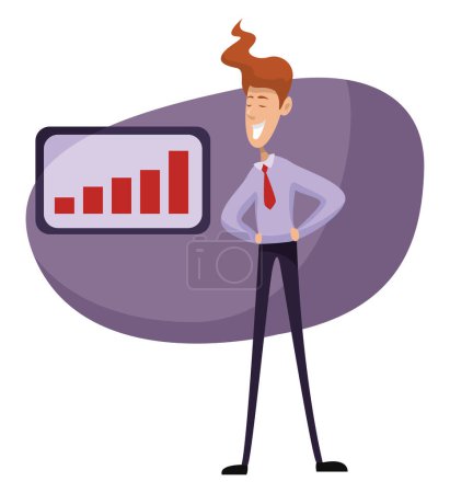 Illustration for Man with statistics, illustration, vector on a white background. - Royalty Free Image
