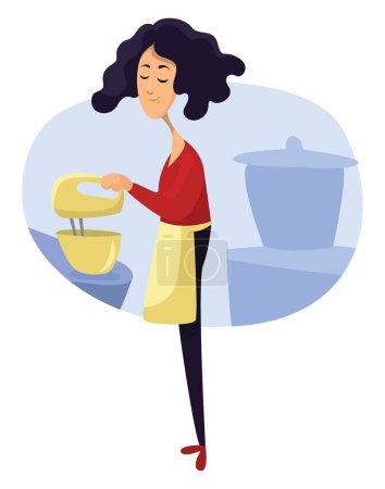 Illustration for Girl in the kitchen, illustration, vector on a white background. - Royalty Free Image